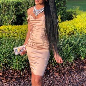 Gold/ Champagne Satin Midi Dress OH POLLY -SZ US 2